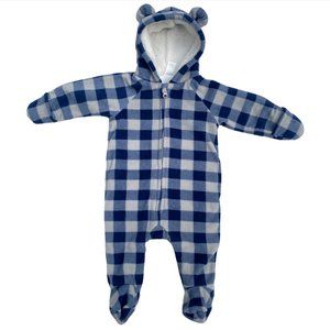 Old Navy Fleece Baby Infant Snowsuit Hood & Hand Cover Plaid 3-6 Mos